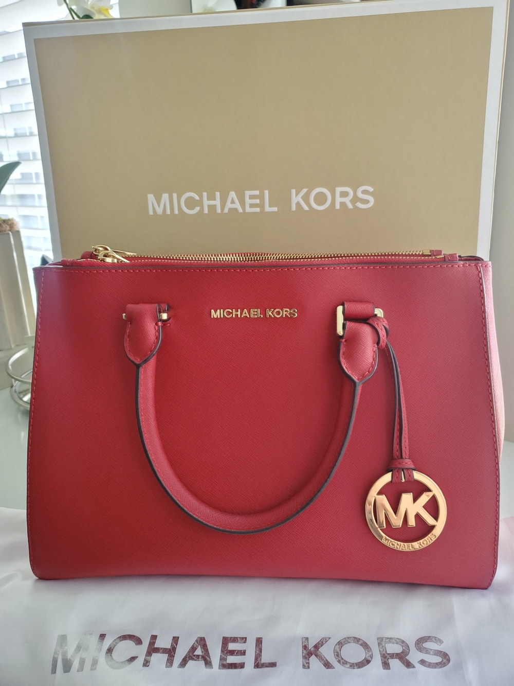Michael Kors Red Saffiano Leather Tote Bag - Picture 2 of 14